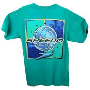 Y2k Vintage Speedo Men's Size Medium Power Volley Teal Blue T-shirt 98 Distress
